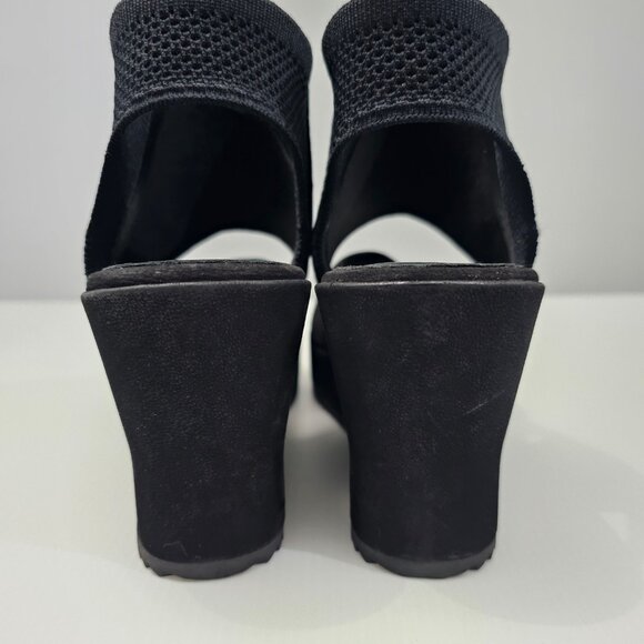 NEW Eileen Fisher Lio Wedge Womens 8.5 Black Leather Platform Sandal Chunky - Picture 10 of 14